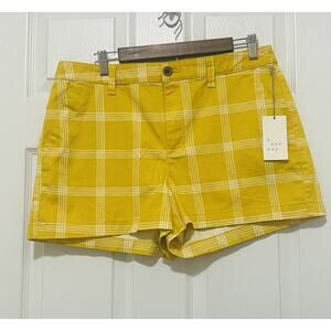 A New Day Women’s Yellow Plaid Stretch Chino Shorts Size 12 Summer Boho Chic NWT